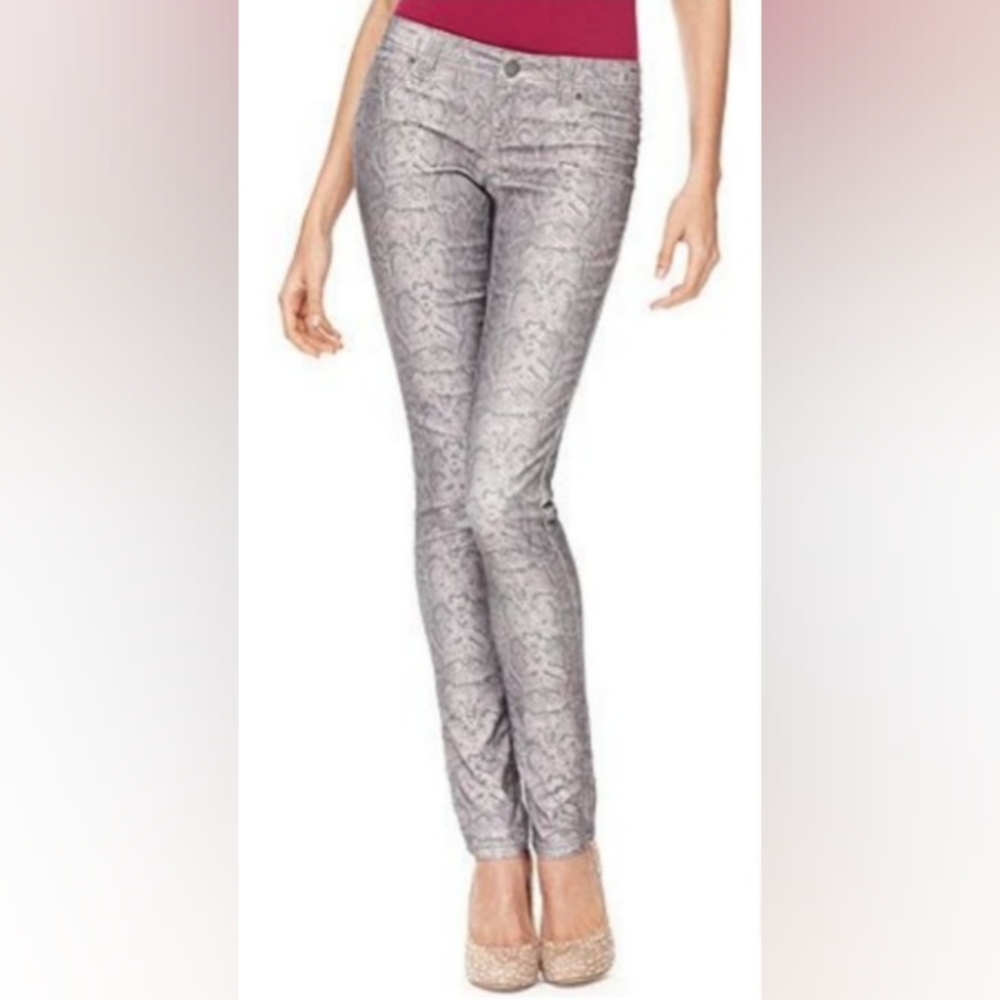 INC International Concepts Grey Snakeskin Skinny Jeans, Size 6